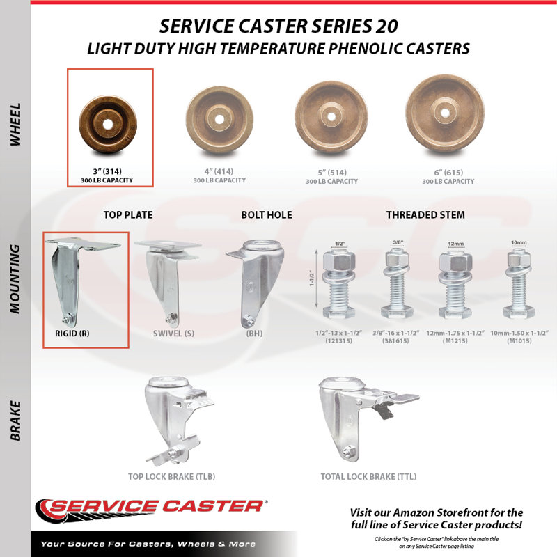 4 Piece Phenolic Wheel Caster Set