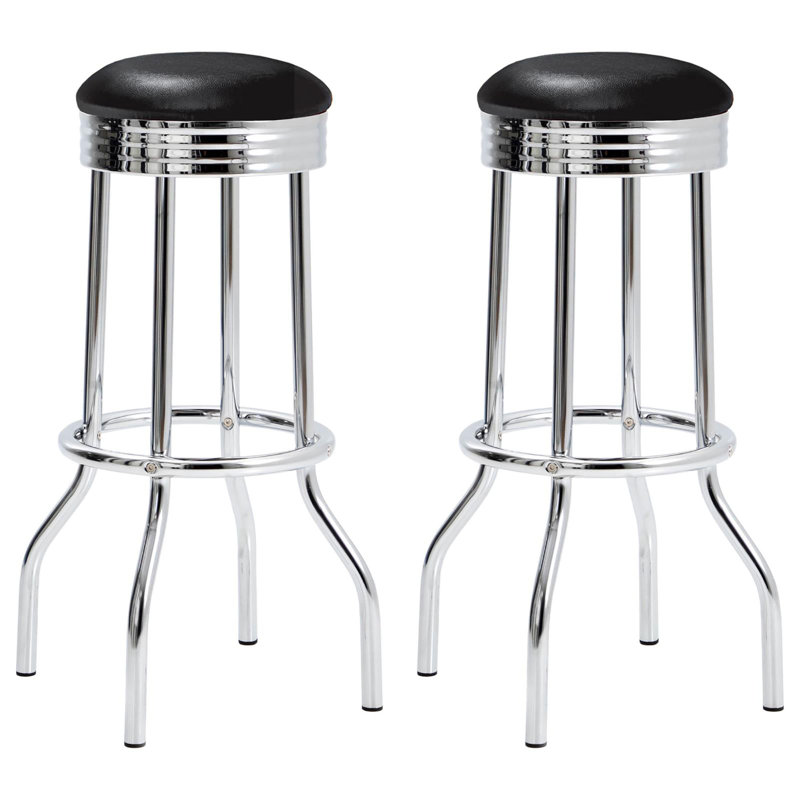 Black And Chrome Bar Height Stool (Set Of 2)