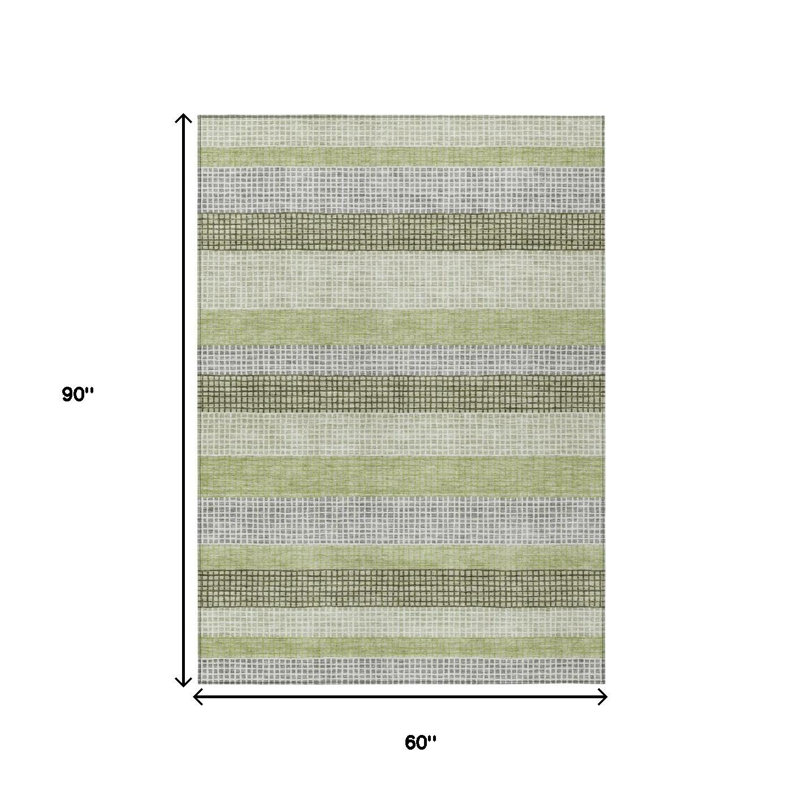 Tapis intérieur / extérieur rayé vert et ivoire 5 pi x 8 pi articulé