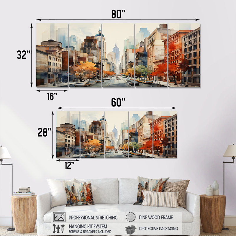 «Autumn New York City Breeze II - New York», art mural 5 pièces, H 32 po x l 80 po