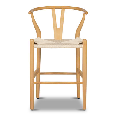  Tabouret de comptoir en bois massif avec assise tissée