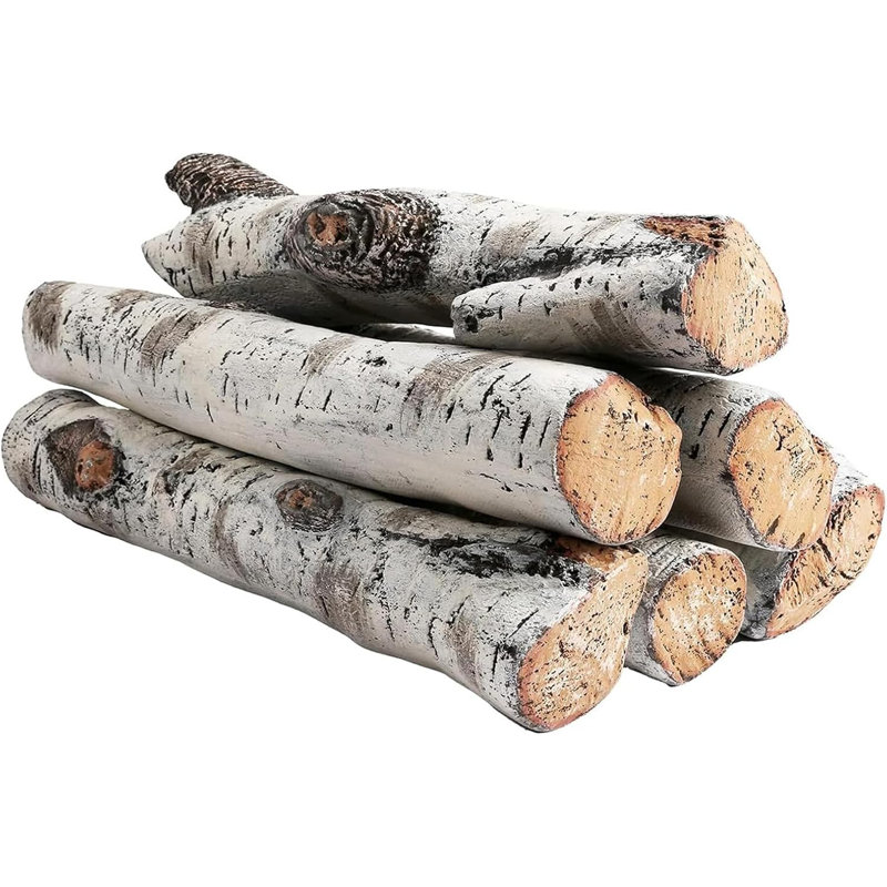 16" Ceramic White Birch Gas Fireplace Logs Set