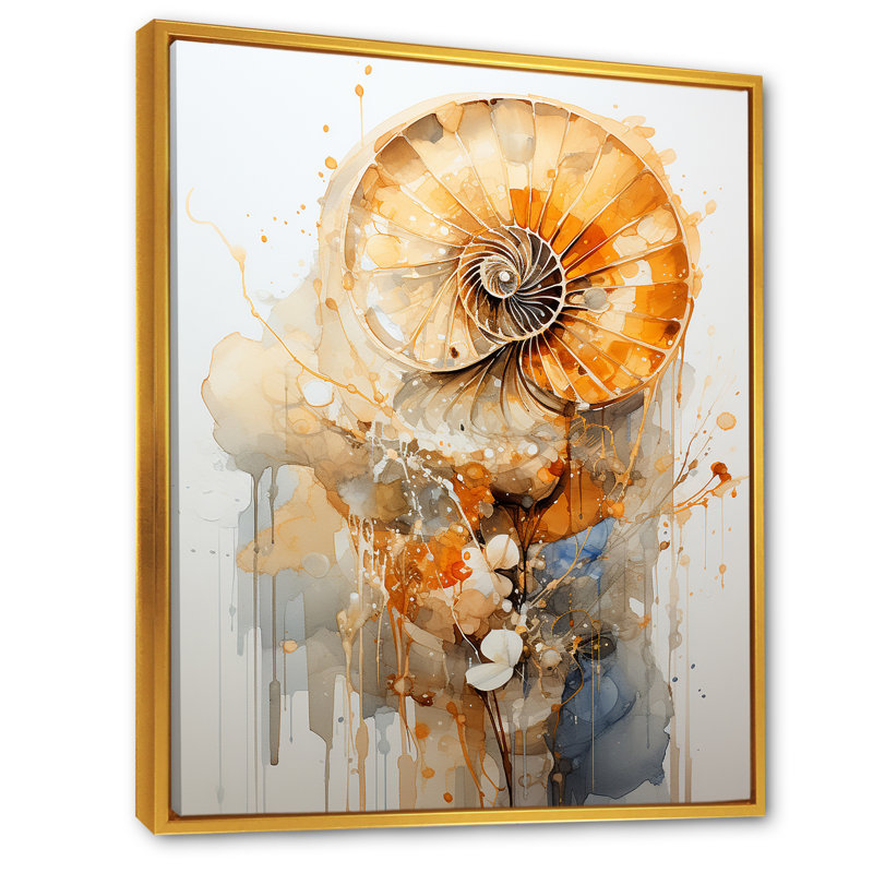 Spirale dorée dorée sur toile, H 32 po x l 24 po x P 1 po, Cadre flottant doré