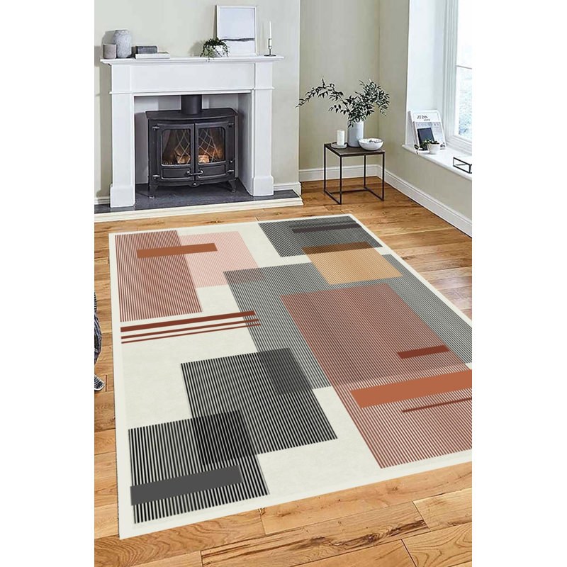 Marcea Orange Striped Digital Print Cotton Polyester Non-Slip Area Rug, Tapis de couloir 3 pi 3 po x 11 pi 5 po