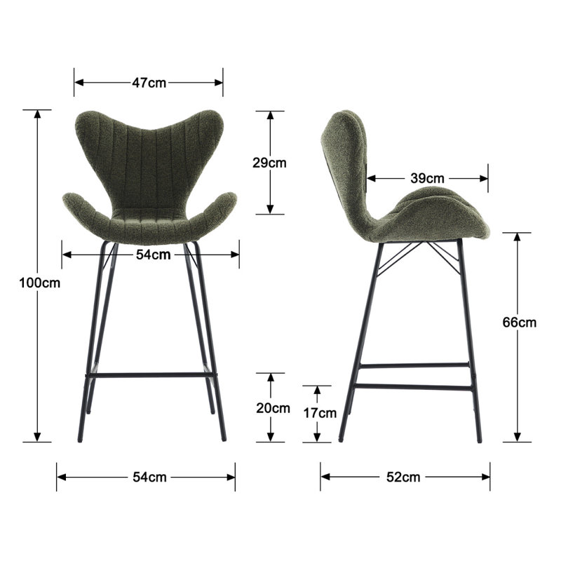 Upholstered Counter Stool with Metal Frame, Green