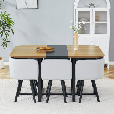 Ensemble de 7 pièces pour économiser de l'espace: table en mélamine + chaise rembourrée en polyuréthane, structure en fer thermolaqué noir pour la cuisine / salle à manger