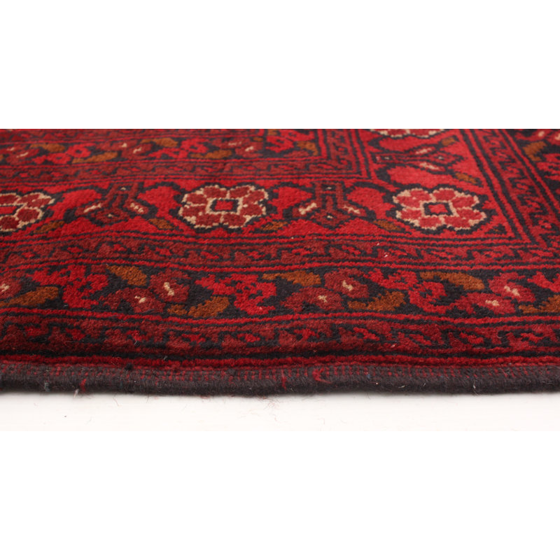 Tapis unique en laine noué à la main style Esari Turkoman des années 2010 de 4 pi 1 po x 6 pi 6 po rouge Quayshon