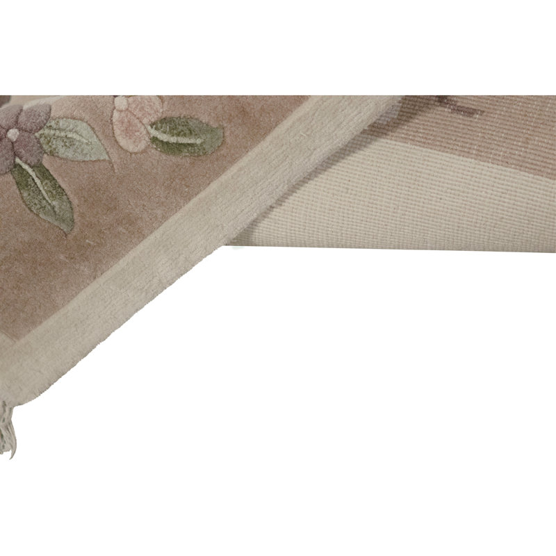 Hand Knotted Silk Area Rug in Rose And Brown