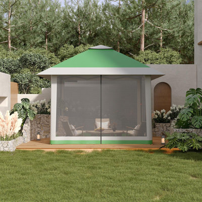 4m x 4m Pop Up Gazebo with Mosquito Net, Waterproof Double Roof Garden Shelter with Carry Bag