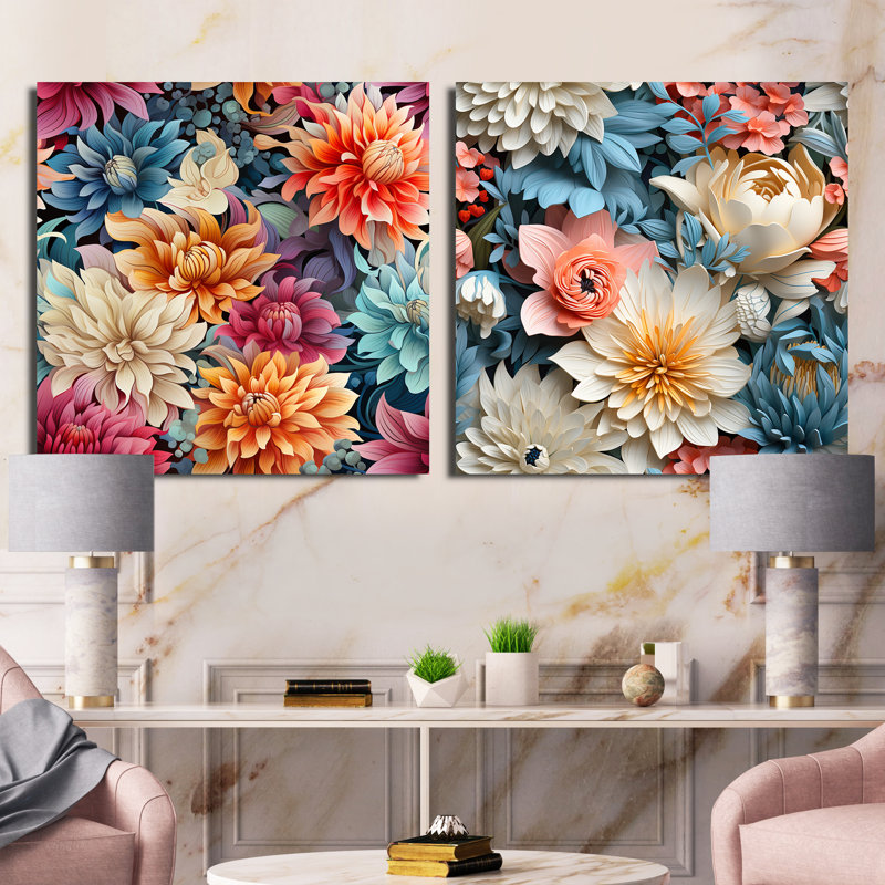 Parris - Ensemble de 2 collages carrés floraux, Toile tendue, H 16 po x l 33 po