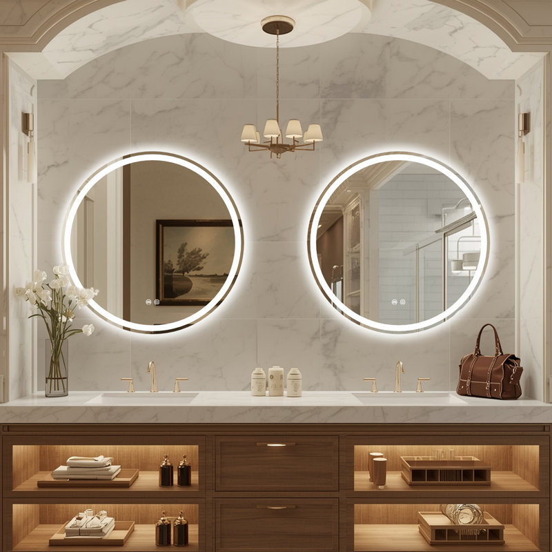Miroir de salle de bain rond à DEL avec éclairage à DEL, anti-buée et à intensité variable de 3 couleurs, miroir mural avec homologation UL Rohs ETL et garantie de 3 ans