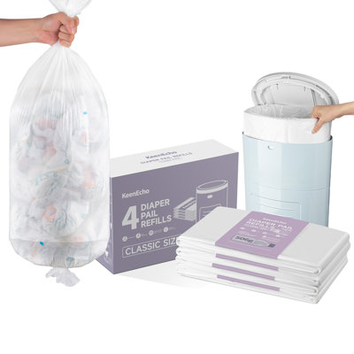 Keenecho Diaper Pail Refill Bags (4 Pack) For Most Classic Diaper Pails - Recycled Ocean Plastic - Holds Up To 1980 Newborn Diapers - Fresh Scent & Odor Control For Baby Parents