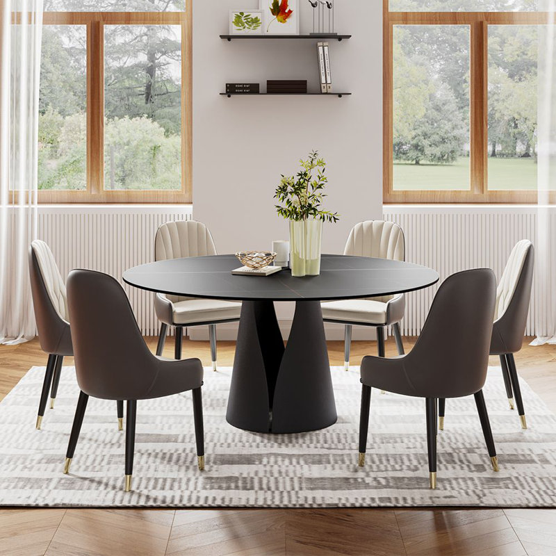 Table de salle à manger 59 po Vera, H 29,53 po x L 59,06 po x l 59,06 po, Noir mat, Noir