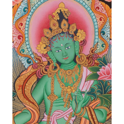 Green Tara Thangka Painting Newari Style (Brocadeless Thangka)