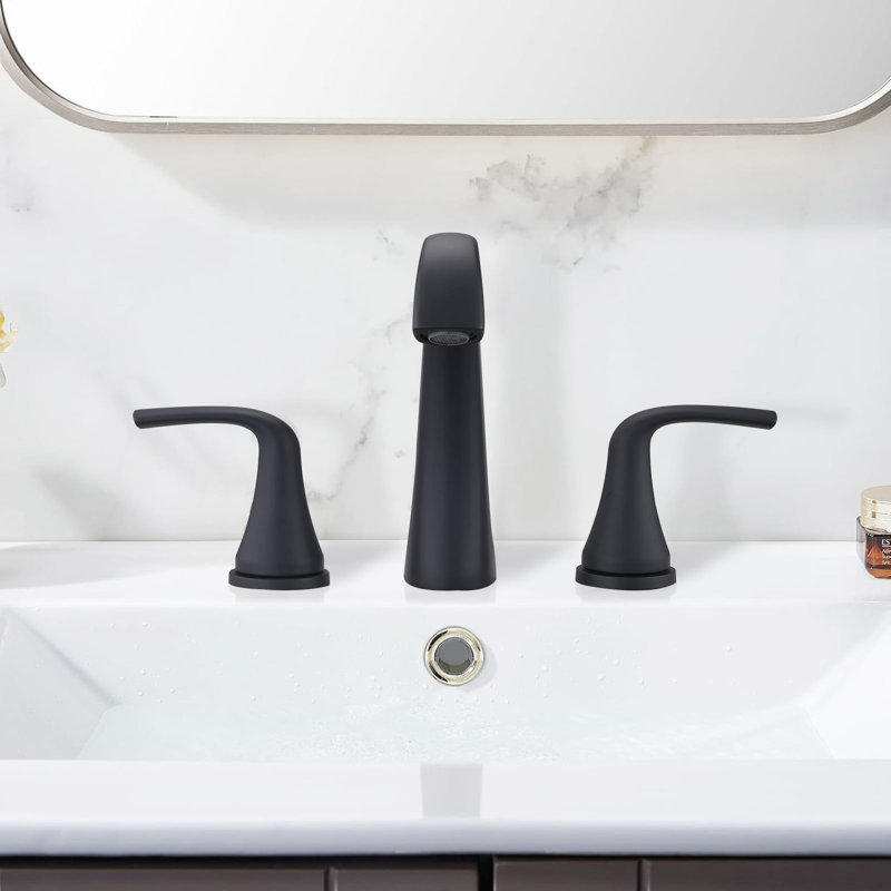 Robinet pour salle de bain à 3 trous et 2 poignées avec ensemble de drain Harmony, Noir mat