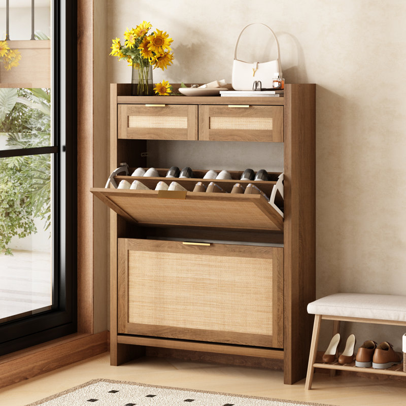 Armoire de rangement pour chaussures 16 paires avec 2 tiroirs de rangement Ciauna, Bois brun