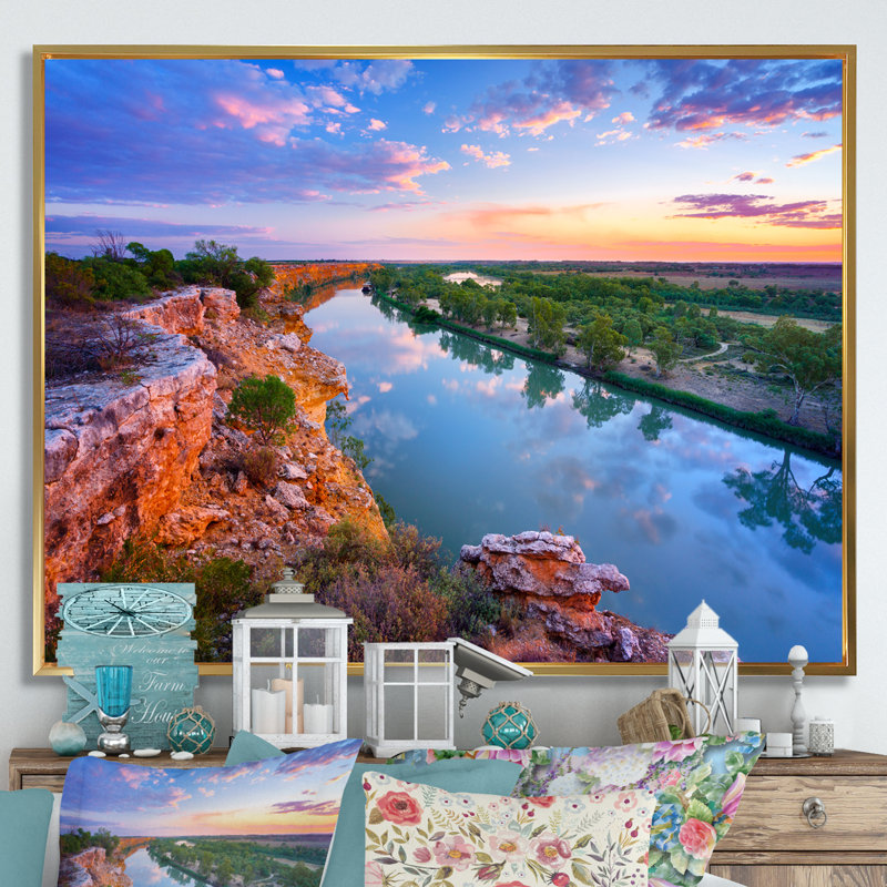 Murray River In Australie II, reproduction d'art sur toile, H 30 po x l 40 po x P 1,5 po, Cadre flottant doré