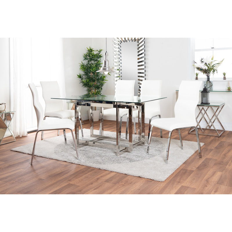 Edzard Dining Set with 6 Chairs, White