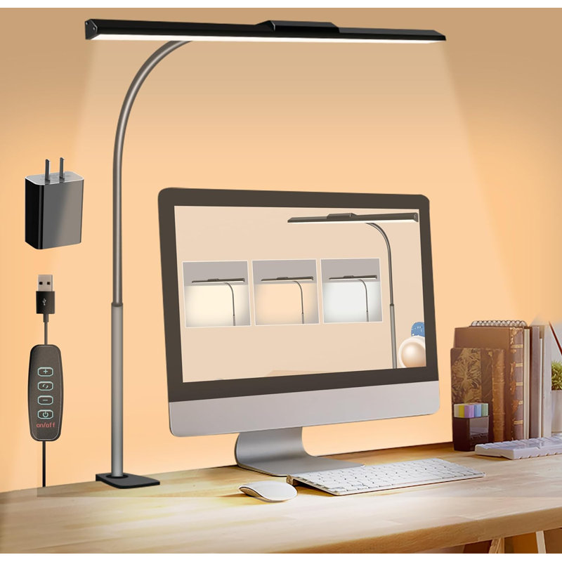 Lampe de bureau à DEL pour bureau à domicile Lampe architecte attentionnée avec pince Lampe de table à col-de-cygne à 3 couleurs et 10 lumières réglables avec établi à clé