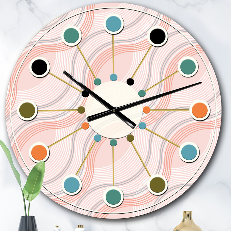 Horloge murale rose Mid-Century, Surdimensionné