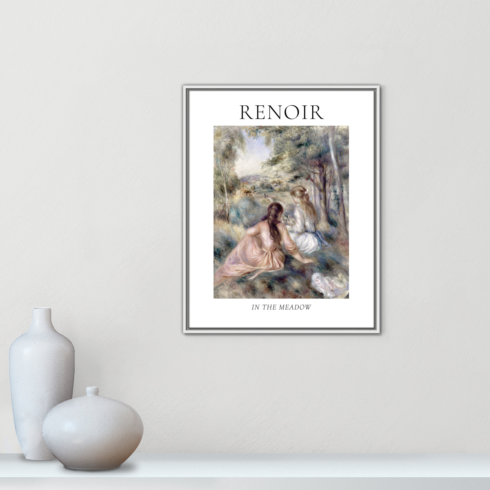 Old Masters Collection " In The Meadow " by Auguste Renoir, White Floater Frame, No, 29.5" H x 23.5" W x 2" D