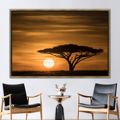 Art mural sur toile Serengeti Sunrise 3D - Paysage africain avec un arbre majestueux