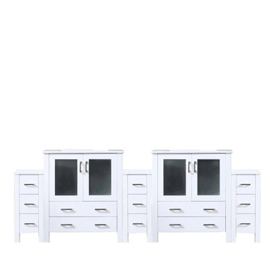 96 In. Bath Vanity White Ceramic Top - Solid Wood, Side Cabinets Scratch & Classy