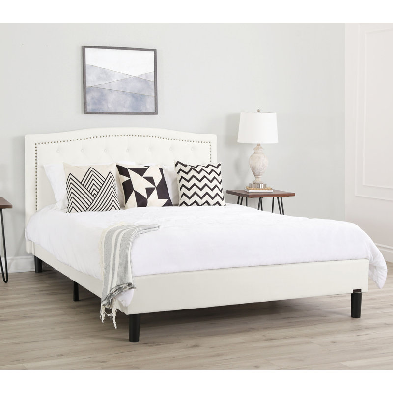 Lit plateforme tapissier Arbe, Crème, Grand