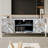 Mirrored TV Stand For 65 Inch Tvs With Open Storage And Two Cabinets