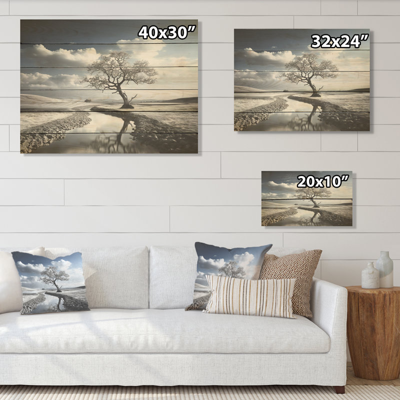 «Calming Lakes Charm Scenery - Lake River», art mural sur bois de pin naturel, H 24 po x l 32 po