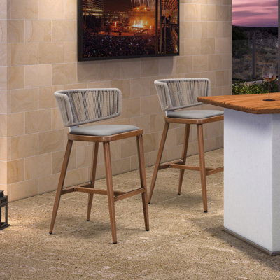  Outdoor All-Weather Rattan Cushioned Barstools With Back