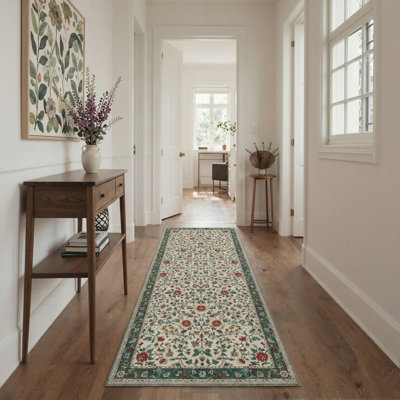 Tapis botanique vert William Morris, lavable à la machine, laine artificielle d'inspiration