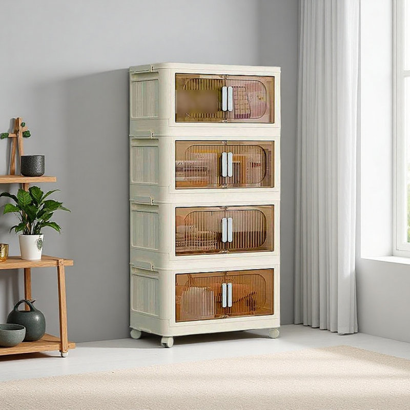 Large armoire de rangement pliante, bacs de rangement pliables avec porte magnétique, armoire de rangement en plastique avec roulettes, organisateurs de garde-robe et contenants de rangement