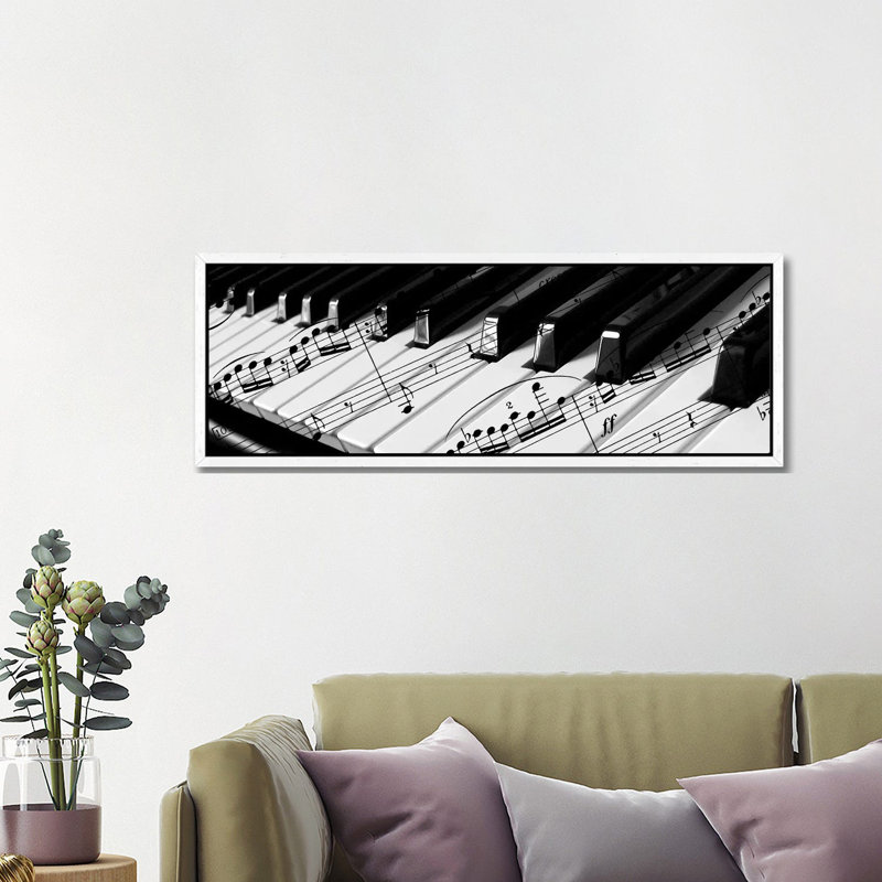Piano 1 Piece Panoramic Wall Art on Canvas, 121.92 cm H x 40.64 cm W, White Framed