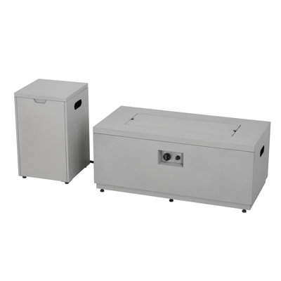 42 In. 60,000btu Fire Pit Propane Gas Fire Pit Table Rectangular Tabletop With Tank Cover In Faux Cement Gray