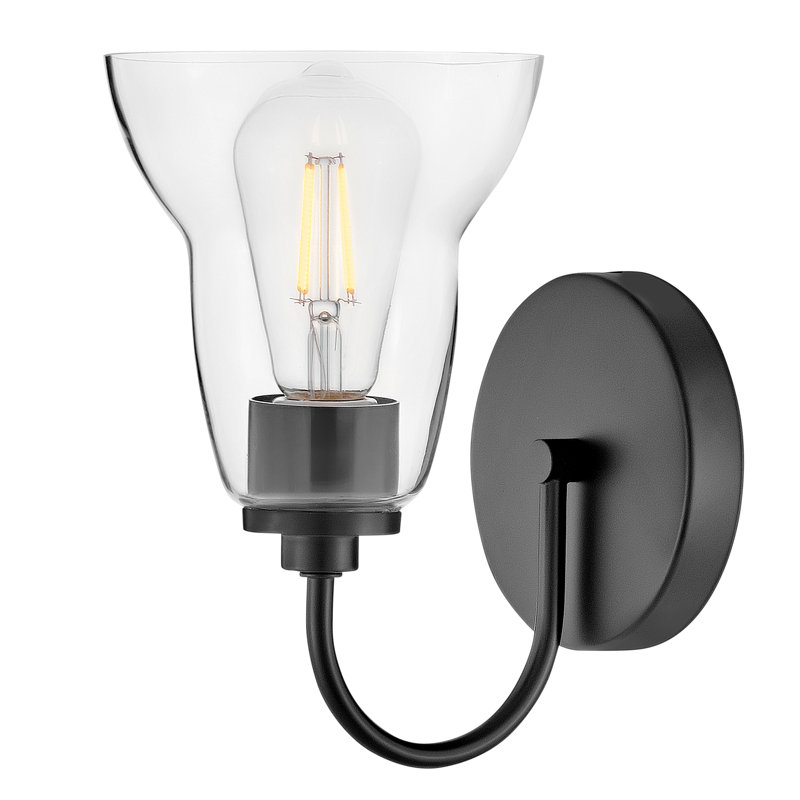 Vera Single Light Bath Vanity Wall Sconce with Clear Bell-Shaped Glass, Black