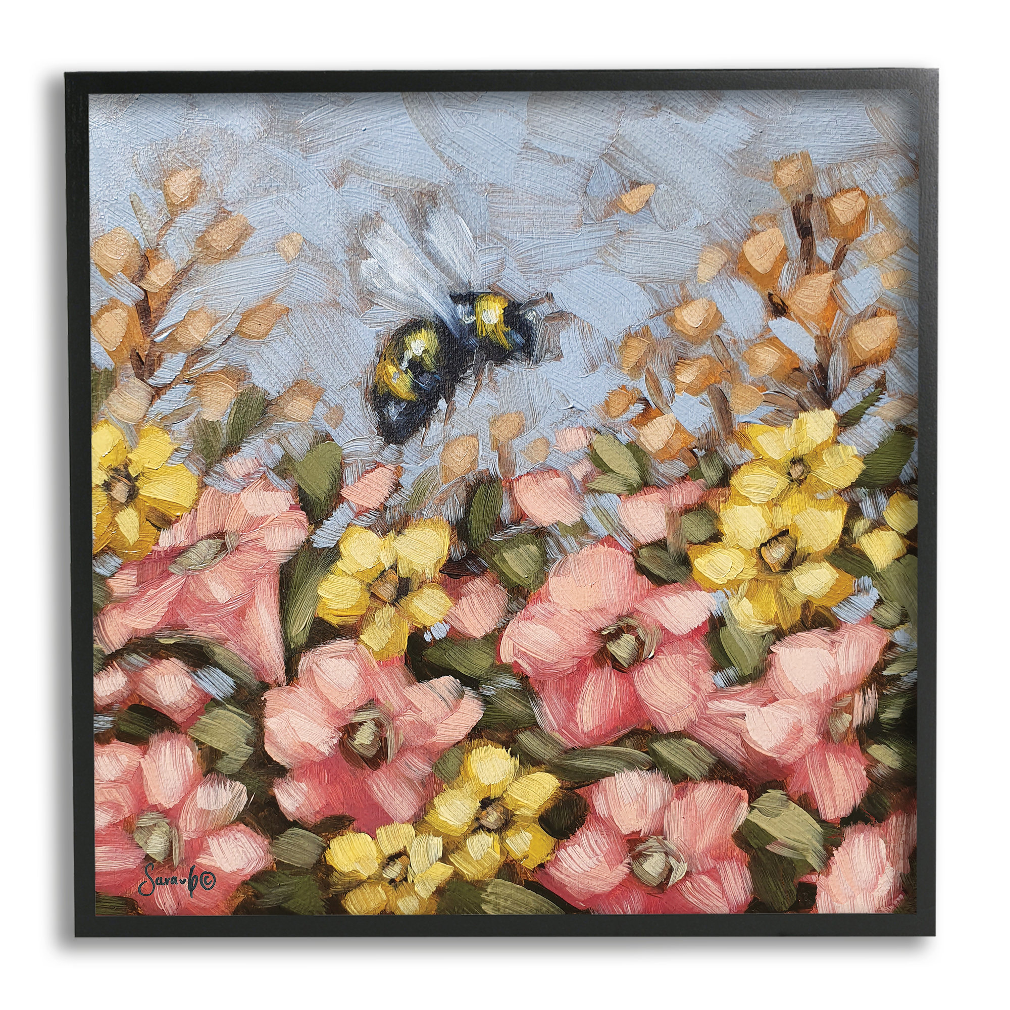 Garden Bumble Bee Metal Floating Sign - Flowers, Spring Honey Bee