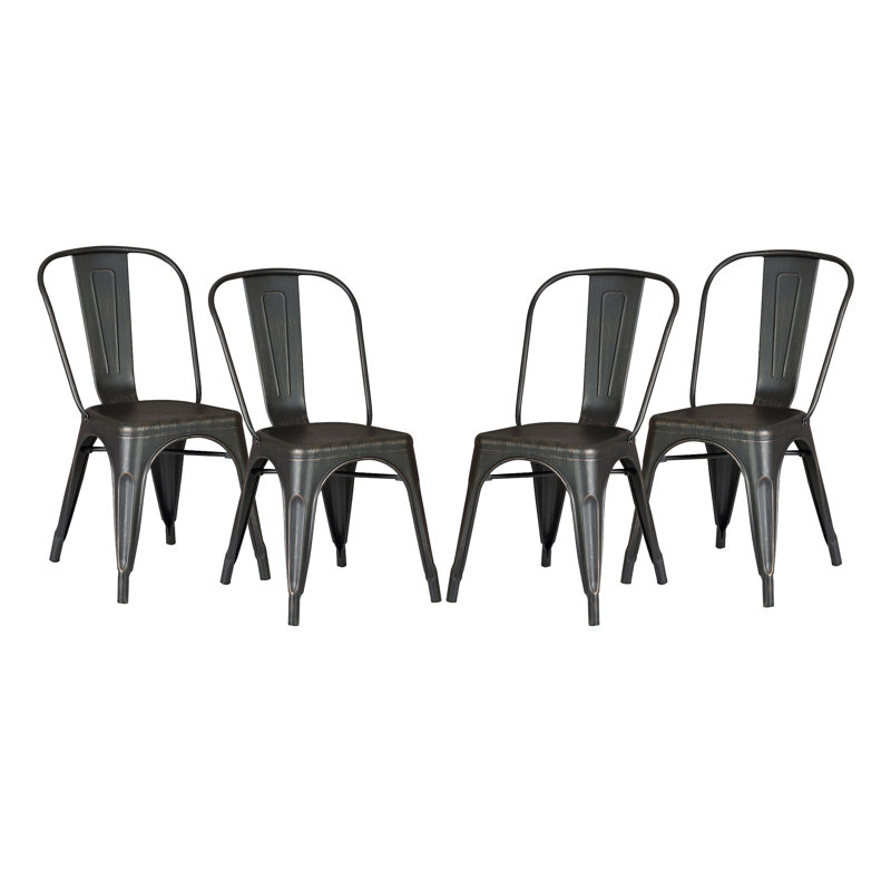 Ensemble de 4 chaises de salle à manger empilables en métal, chaises de salle à manger à lattes industrielles modernes, support robuste en croix, chaise sans accoudoir portable légère pour la cuisine, la salle à manger, le bar
