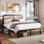 Queen Size Black Metal Platform Bed with 40-Inch Solid Wood Headboard, Underbed Storage, Noise-Free Support, No Box Spring Needed