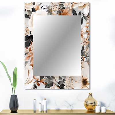 Mélanges de jardin blanc rétro classique Aurbree - décor de miroir mural floral unique, grand miroir de maison de campagne, impression d'art en métal