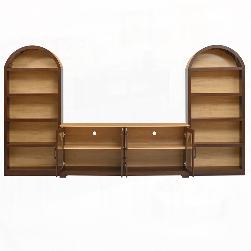 Ensemble de meuble télé 3 pièces avec bibliothèque pour téléviseur de 70 po ou moins, Noyer