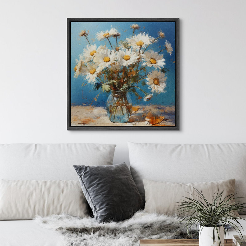 «Daisy Flower In A Vase View», reproduction d'art sur toile encadrée, Noir, H 16 po x l 16 po