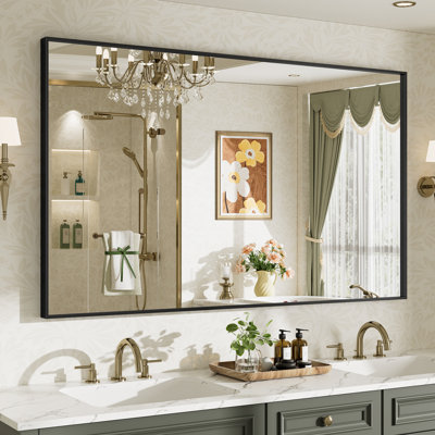 Matte Black Aluminum Alloy Framed Bathroom Vanity Mirror with HD Tempered Glass Ideal for Bathroom, Entryway, Living Room