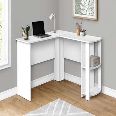Computer Desk, Home Office, Corner, Storage Shelves, 48"L, L Shape, Work, Laptop, White Laminate, Contemporary, Modern