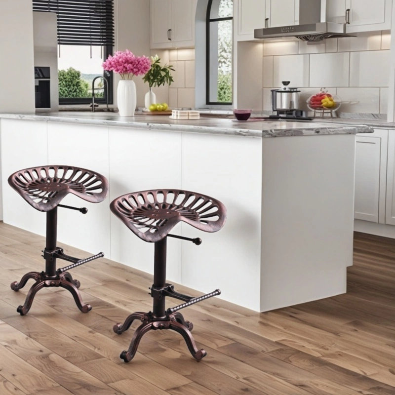 Dicle Swivel Iron Adjustable Height Counter Stool with Iron Frame, Antique Copper