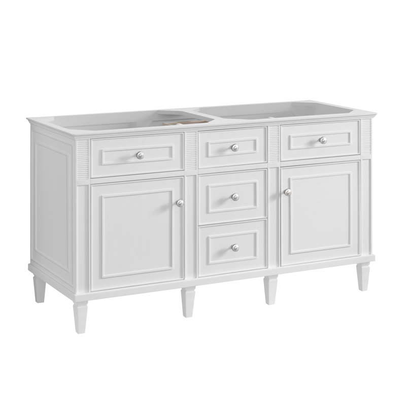 Lorelai 60" Double Bathroom Vanity Set, Bright White, Phantome Eclos, 8" Widespread