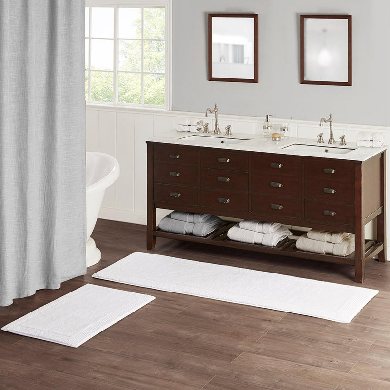 21x34" 100% Cotton Tufted 3000 GSM Reversible Bath Rug, Set of 2 - 34" L x 21" W