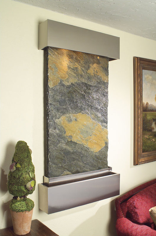 Inspiration Falls Natural Stone Fountain with Light, Stainless Steel, Rajah (multi-color)