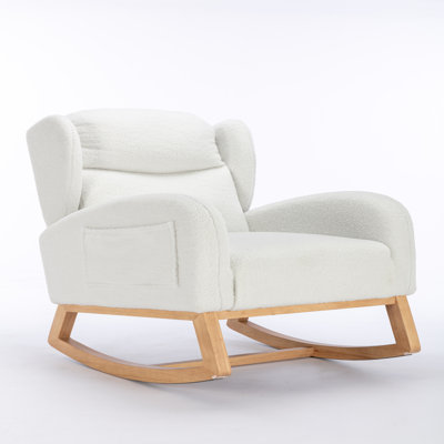Teddy Fabric Rocking Chair With Packet Wood Legs