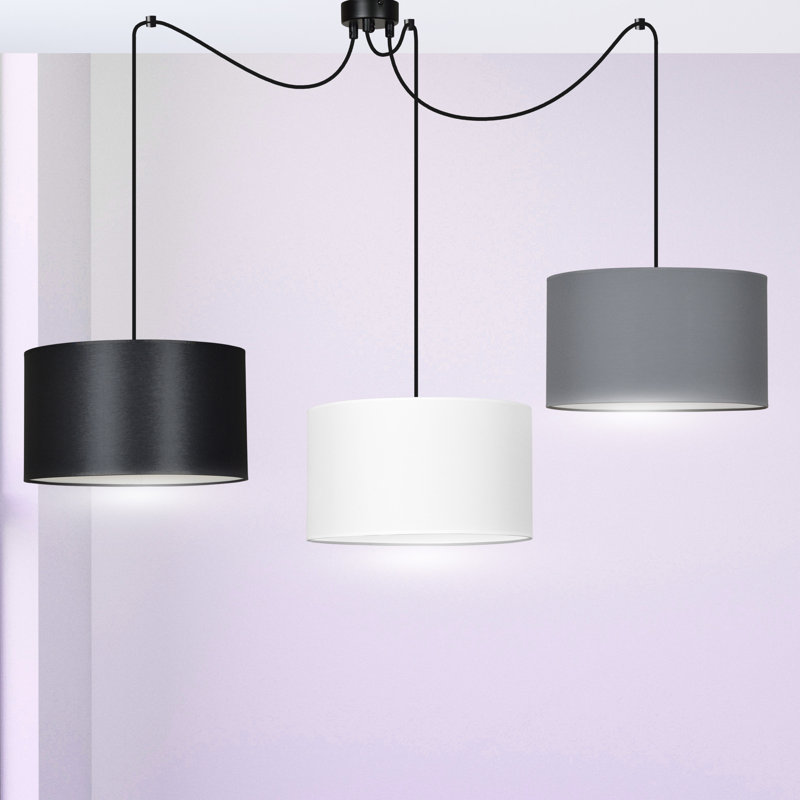 Pascua 3 - Light Black Drum Pendant, White/Black/Grey